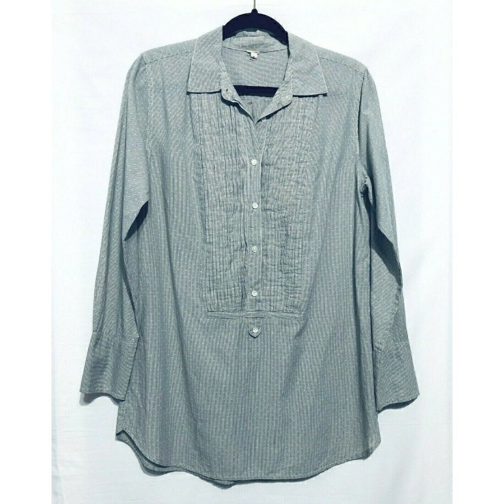J Crew Top Womens Small Blue Striped Pintuck Bib Front Popover Tunic 29932